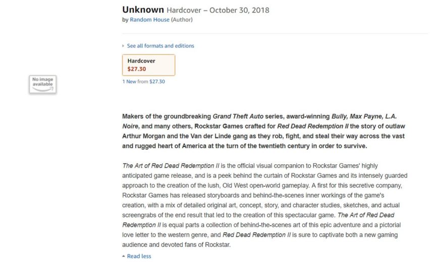 amazon listing for the art of red dead redemption ii