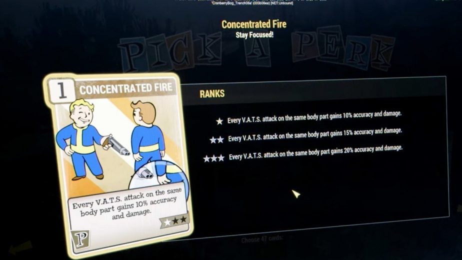 Each of the Fallout 76 Perk Cards has an Upgrade System