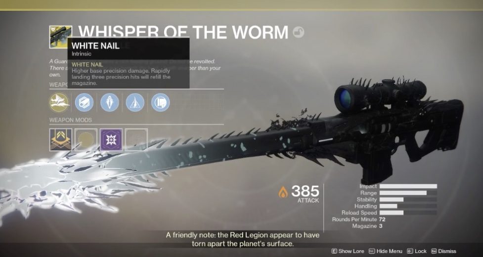 Behold the Whisper of the Worm Exotic sniper rifle.