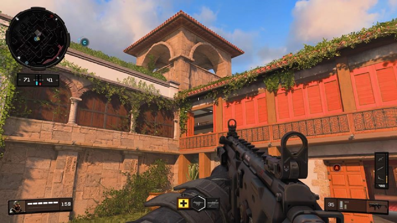 Call of Duty: Black Ops 4's "Hacienda" map is organized this courtyard.