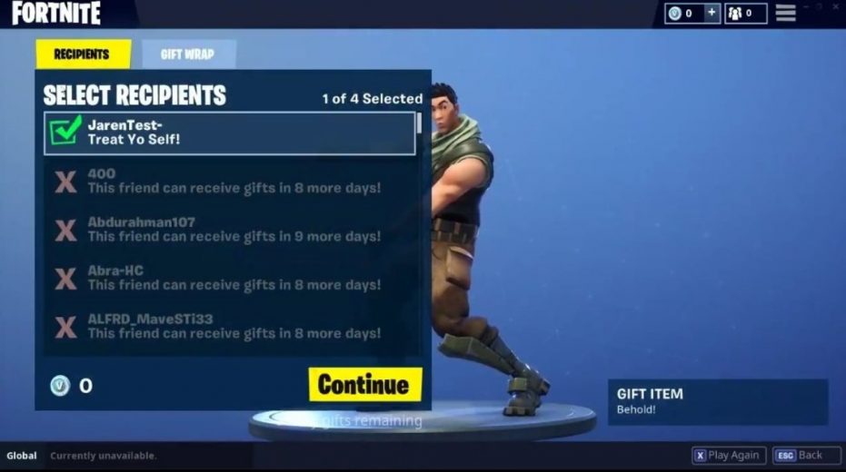 Fortnite gifting system