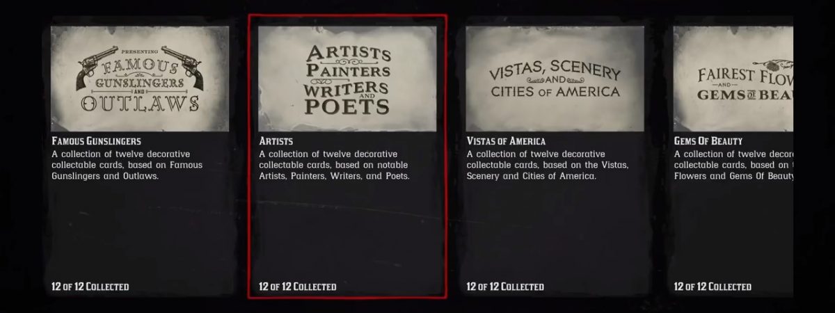 Red Dead Redemption 2 Artists, Painters, Writers, and Poets Cigarette Card guide.