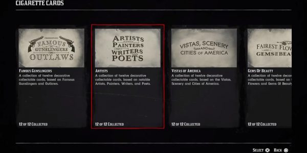 Red Dead Redemption 2 Artists, Painters, Writers, and Poets Cigarette Card guide.