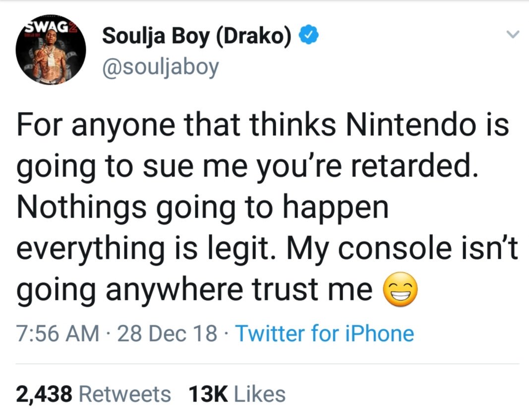 The tweet made by the SouljaGame console "creator"