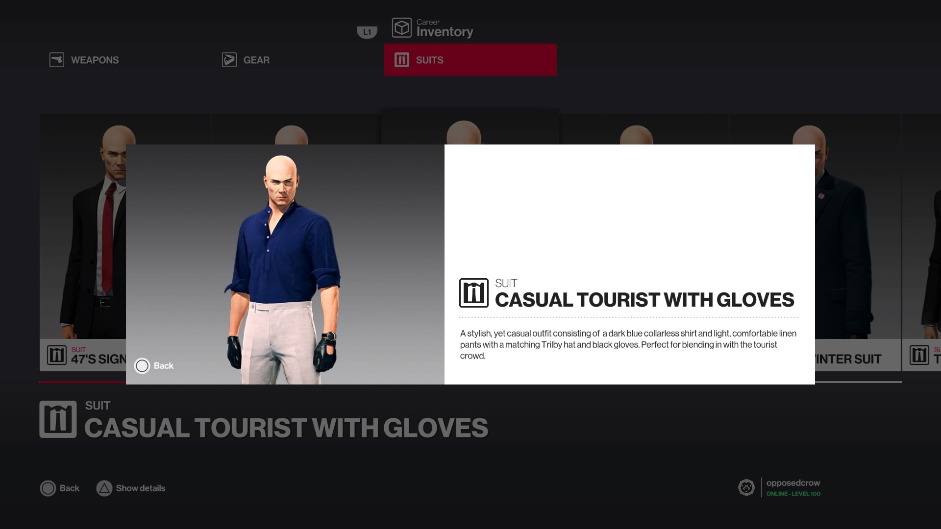 Hitman 2 Casual Tourist with Gloves suit.
