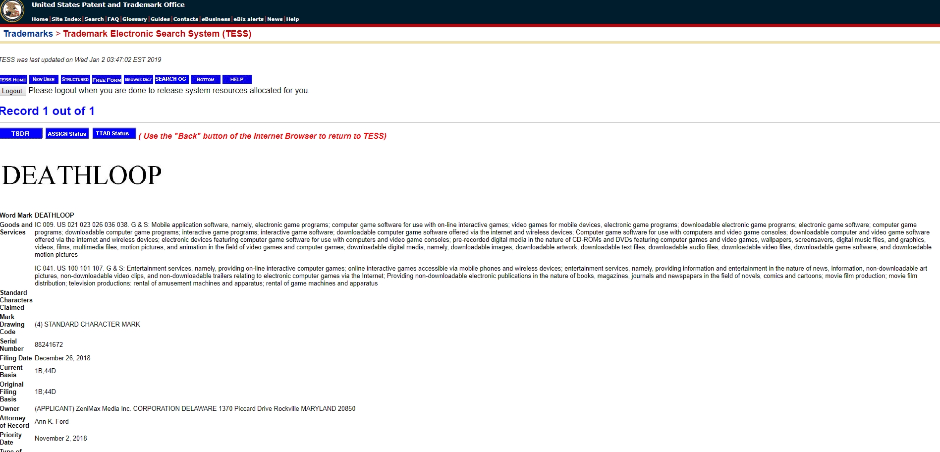 The Trademark filled by Zenimax hints at a mobile and console game. What could Deathloop be?