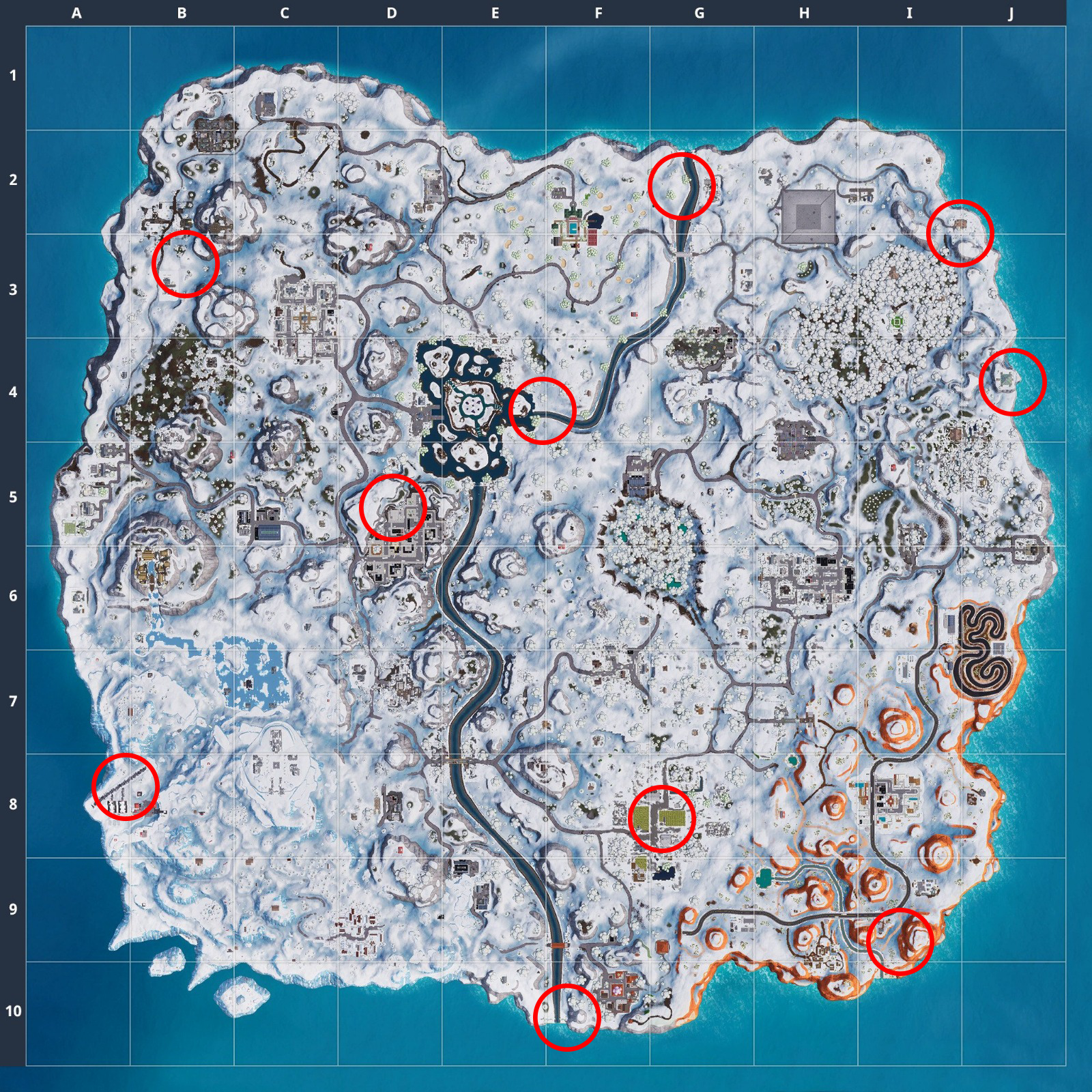 Marked Golden Balloon locations in Fortnite