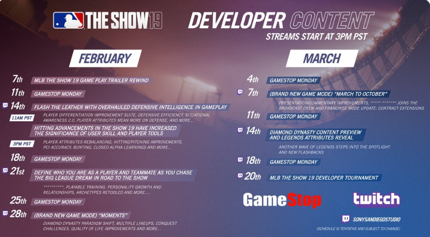 MLB The Show 19 GameStop schedule