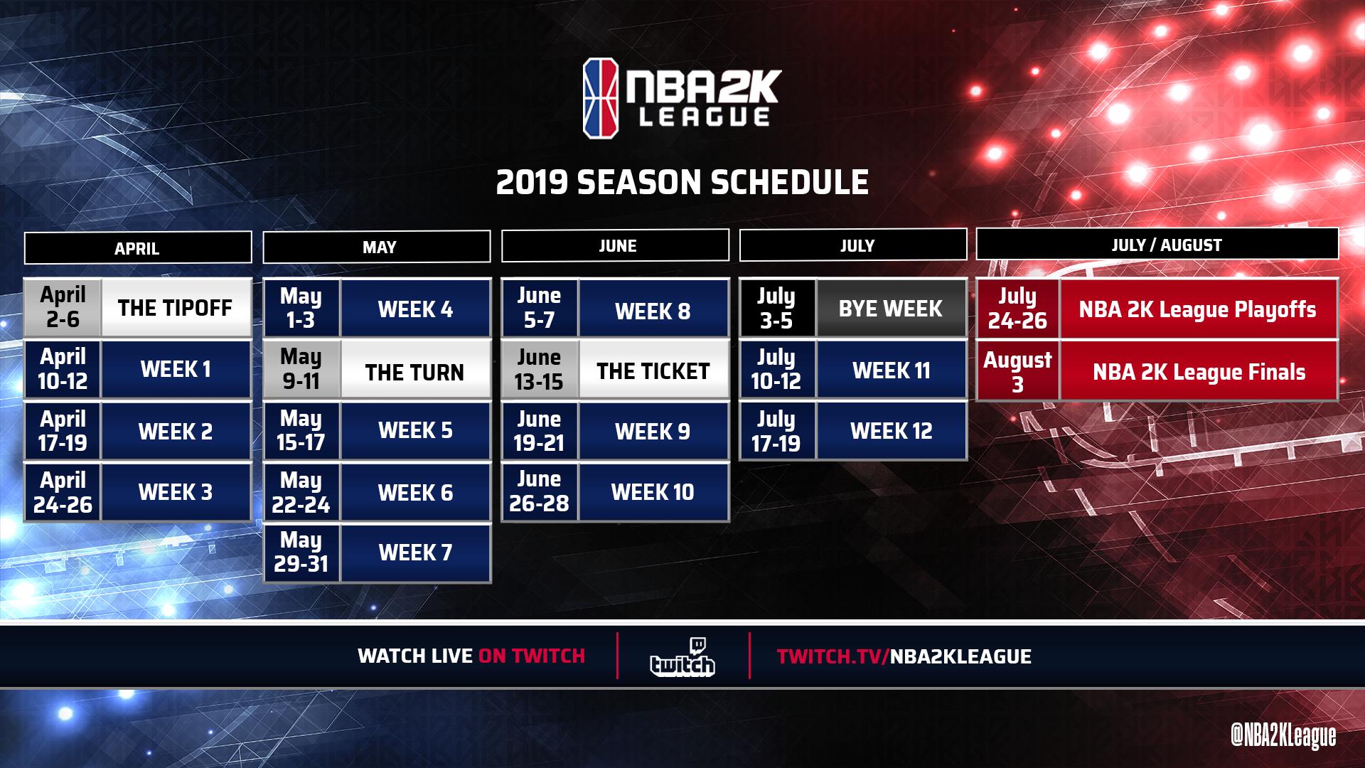 nba 2k league schedule for 2019 season