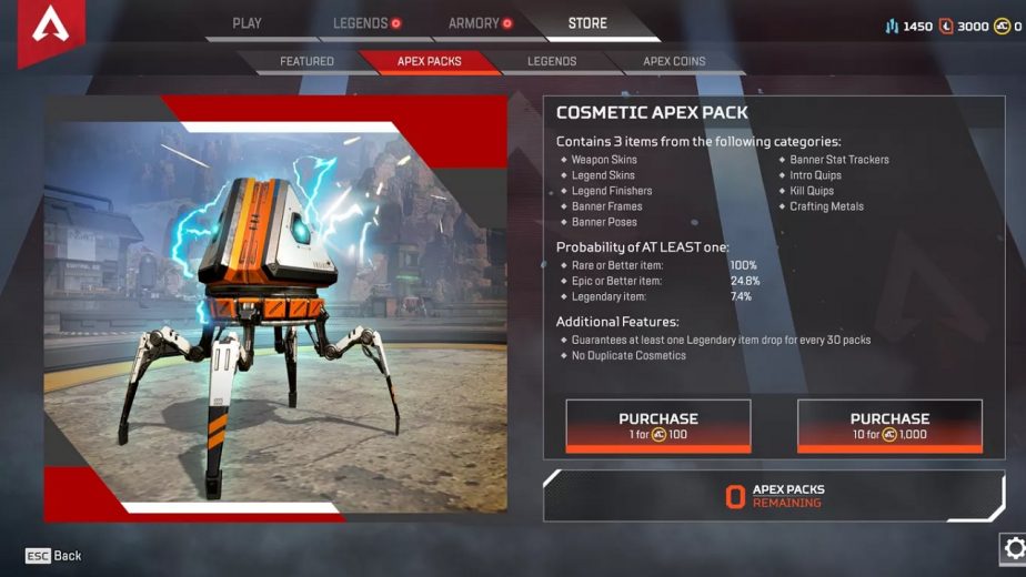 Apex Legends Lootboxes Appear as Apex Packs