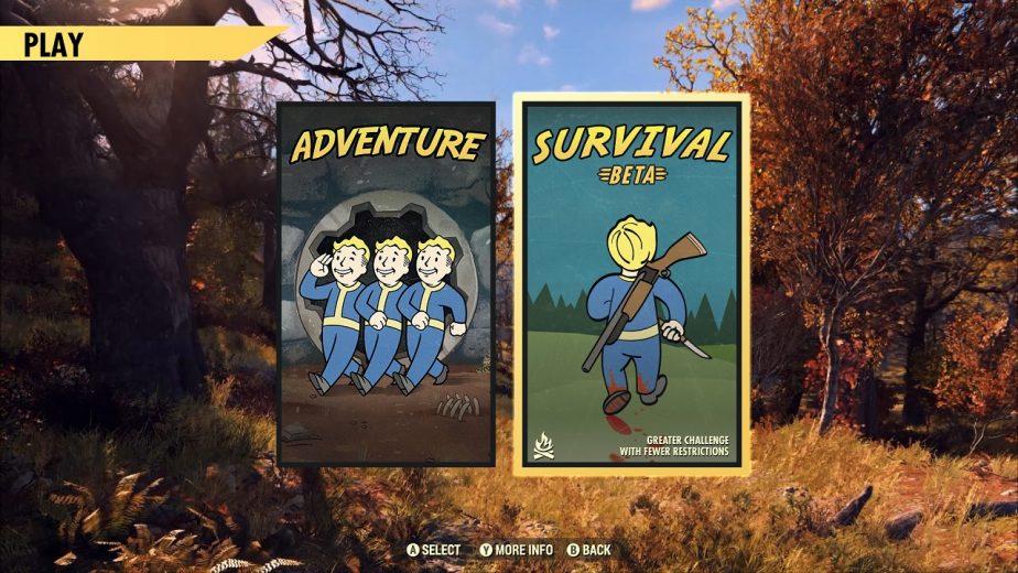 Fallout 76 Survival Mode Beta Menu