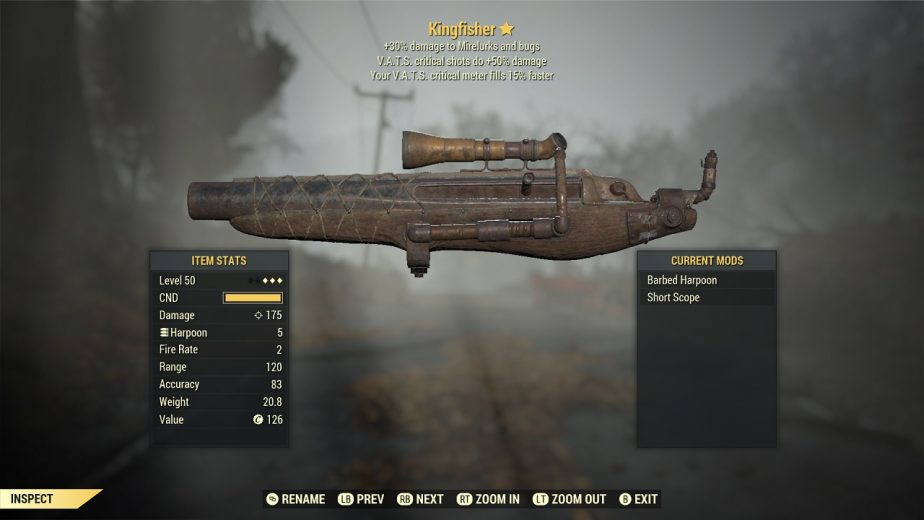 Fallout 76 Survival Mode Challenge Reward Kingfisher