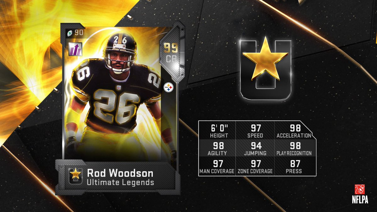 madden 19 ultimate legends rod woodson power up card with 99 ovr