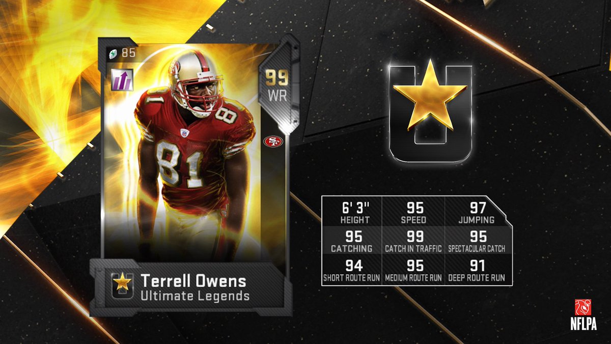 madden 19 ultimate legends terrell owens power up card with 99 ovr