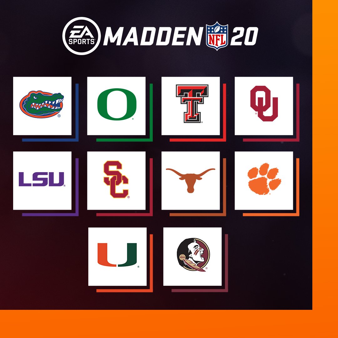 10 college football teams represented in Madden 20 game