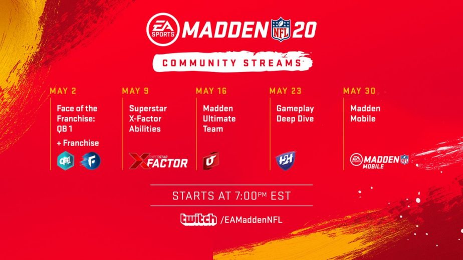 Madden 20 features Twitch community streams schedule