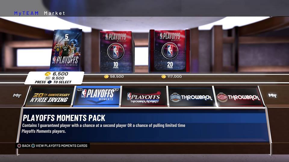 the nba 2k19 myteam market is the place to purchase playoffs moments and other packs