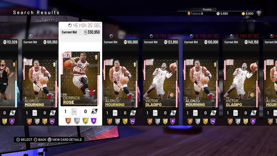 NBA 2k19 MyTeam Playoffs Throwback Moments card auctions for Rose, Mourning, Oladipo