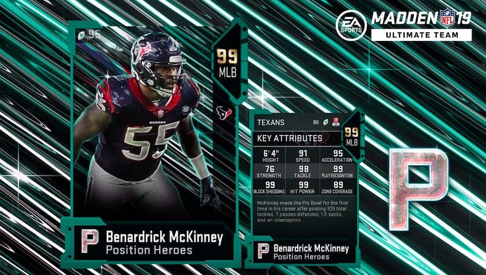 houston texans mlb benardrick mckinney madden 19 position heroes card with attributes ratings