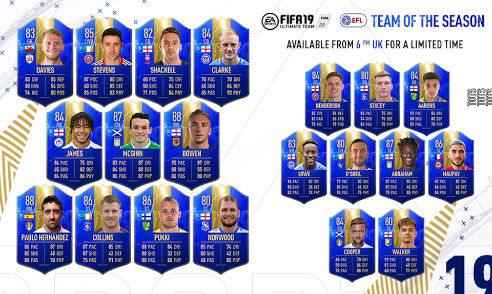 the complete fifa 19 efl team of the season roster