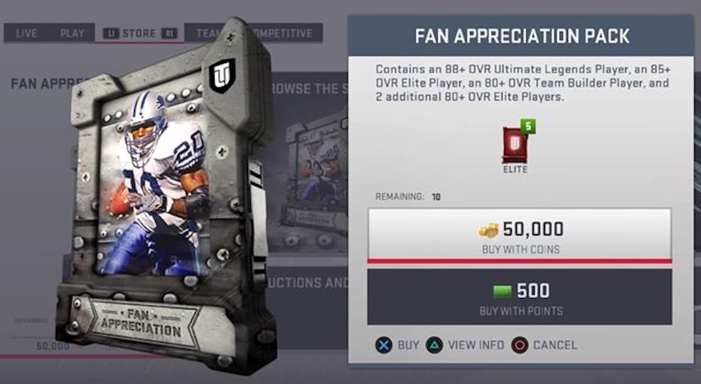 madden 19 fan appreciation pack details for potential player cards, cost