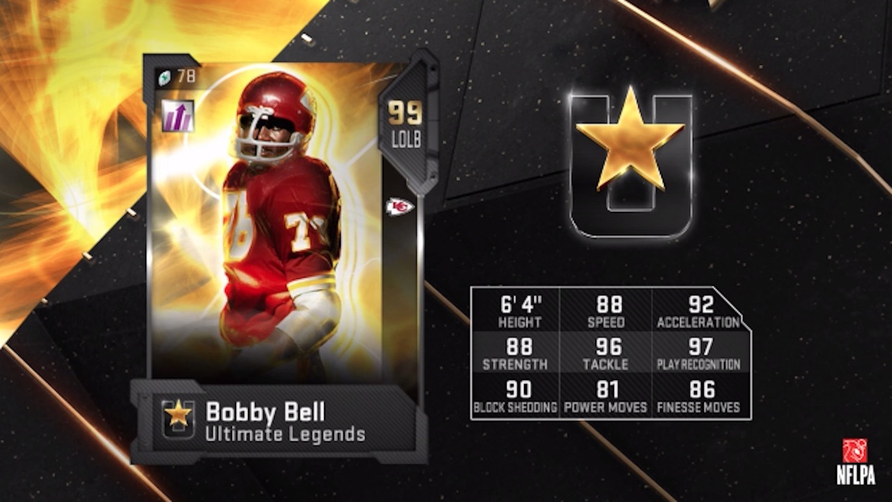 new madden ultimate legends bobby bell card with 99 overall rating