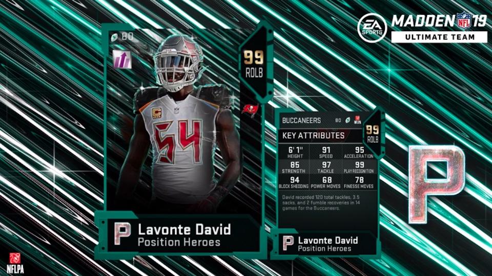 new madden 19 position heroes card for lavonte david including key attributes
