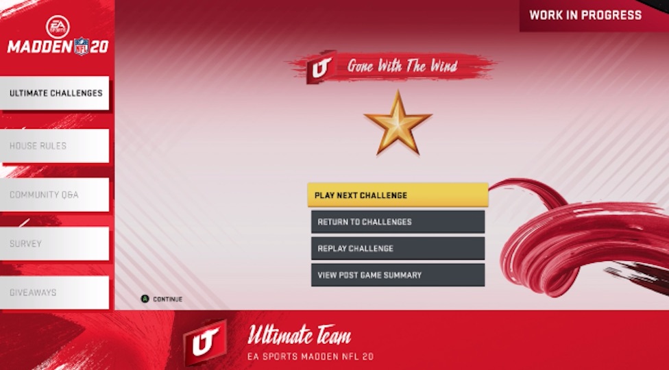 Madden 20 will have a new screen featuring Play Next Challenge button for easier access to challenges