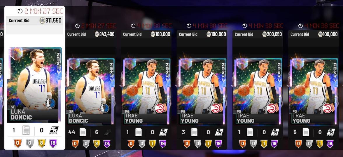 luka doncic and trae young galaxy opal cards in nba 2k19 auction house