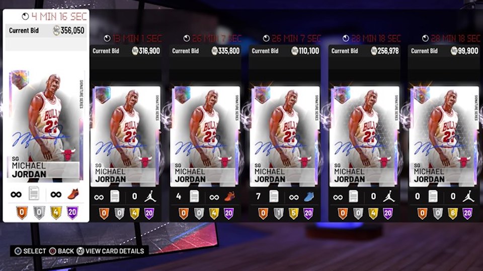 Michael Jordan Galaxy Opal cards on auction in NBA 2K19 MyTeam