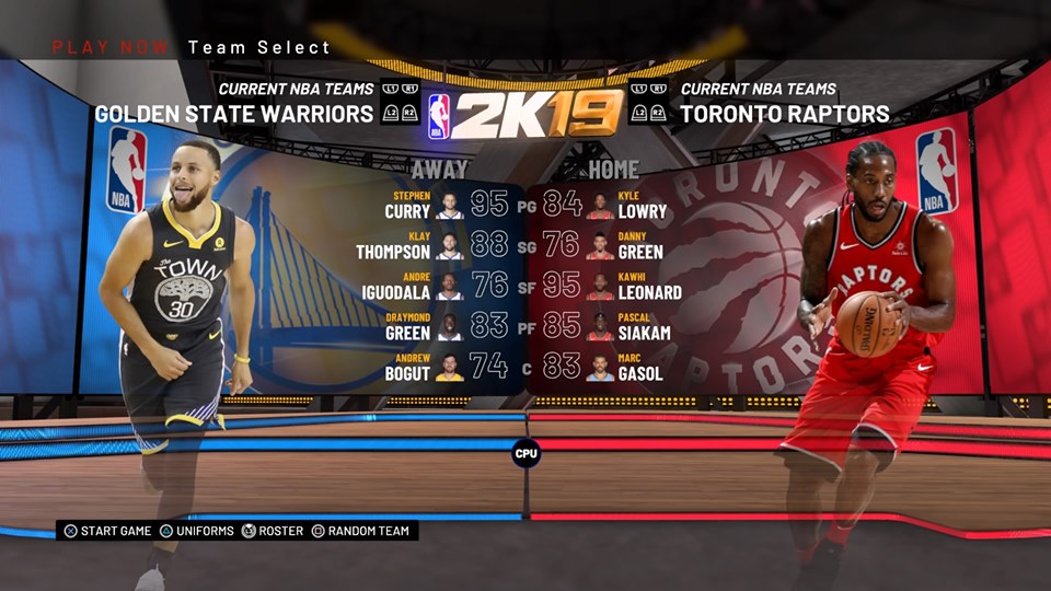 nba 2k19 warriors vs raptors starting lineups