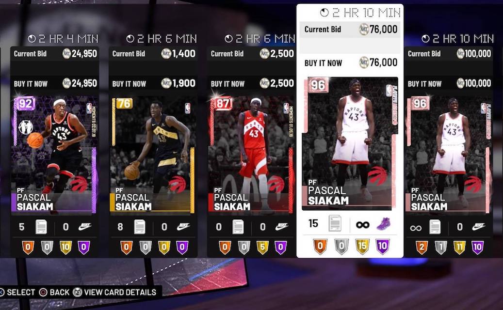 nba 2k19 pascal siakam myteam card auctions including older pink diamond