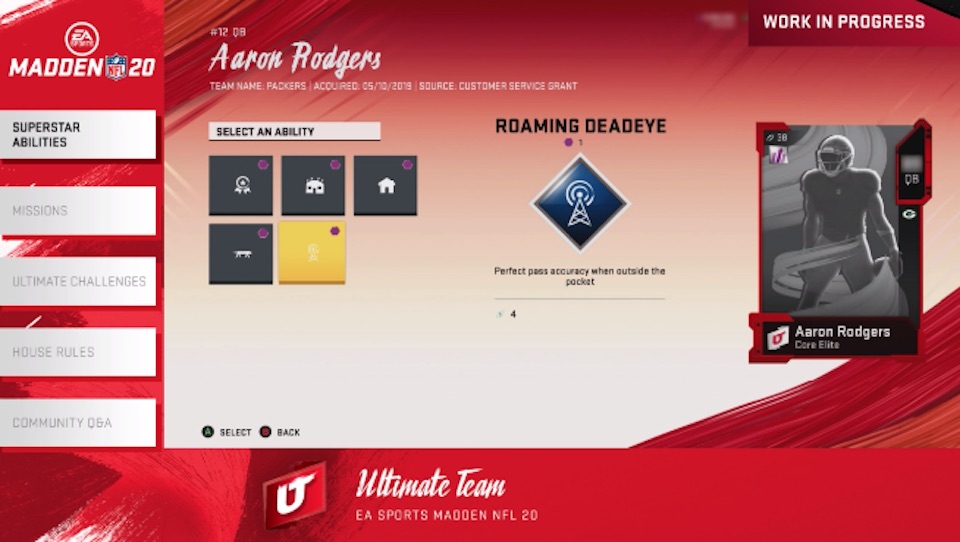 Madden 20 Aaron Rodgers abilities screen