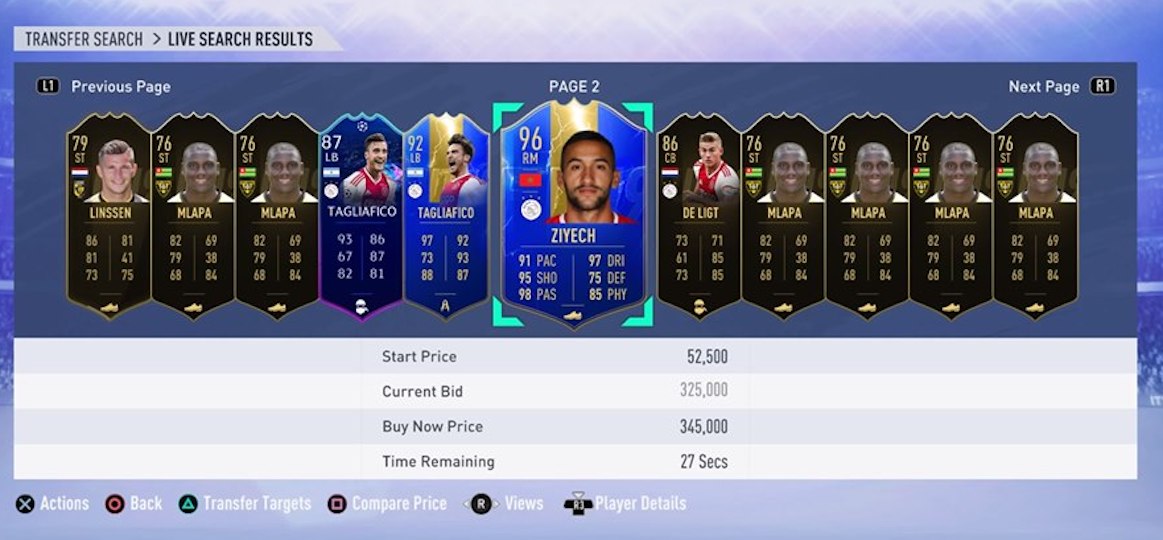 hakim ziyech fifa 19 cards at transfer market in ultimate team