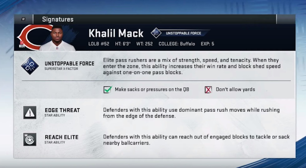 khalil mack madden 20 superstar x-factor ability