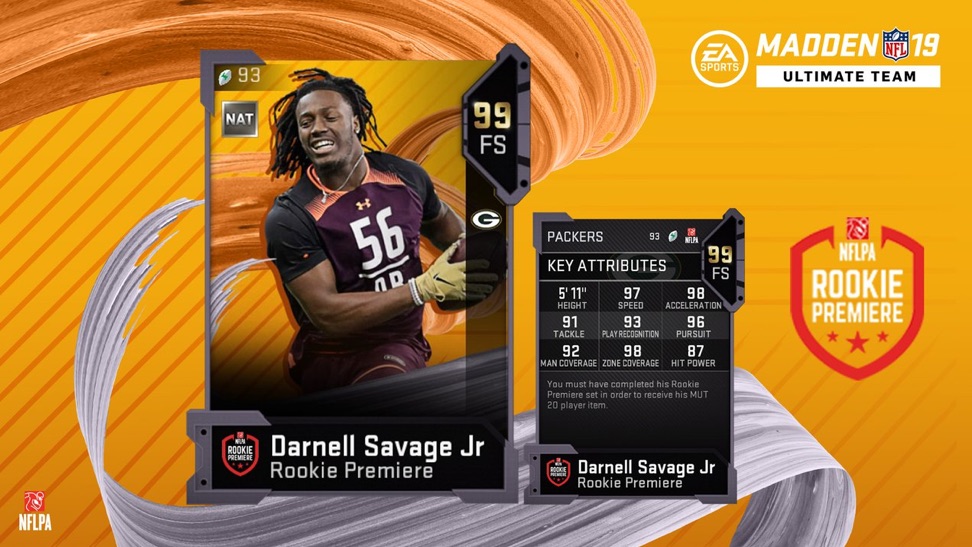 madden 19 rookie premier card for darnell savage jr