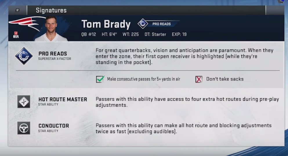 Tom Brady Madden 20 Superstar X-Factor and Star Abilities