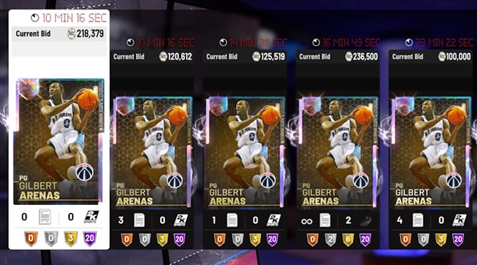 nba 2k19 myteam gilbert arenas galaxy opal card auctions