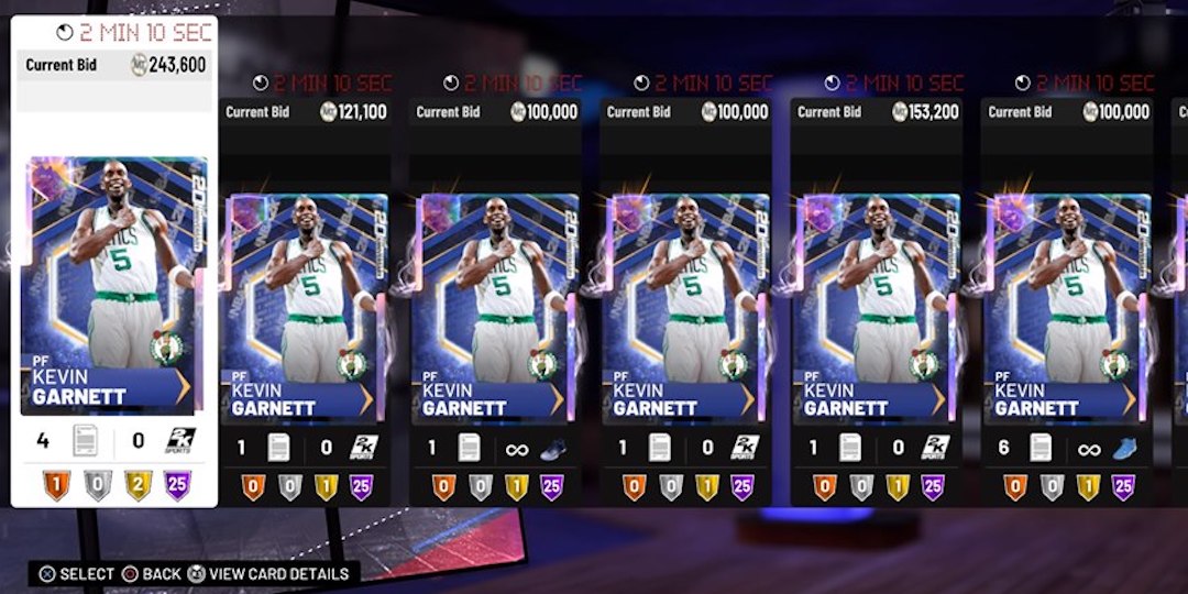 Kevin Garnett Galaxy Opal card auctions at NBA 2k19