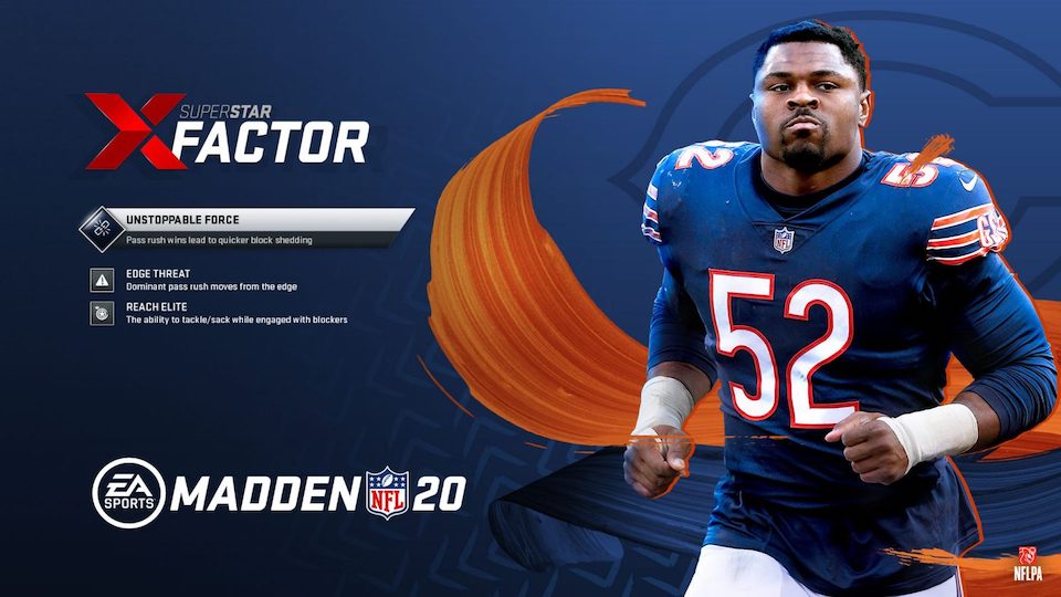 chicago bears LOLB Khalil Mack and his Madden 20 Superstar abilities