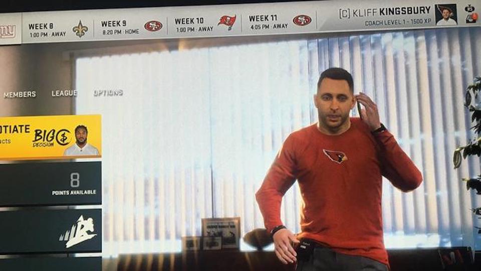 arizona cardinals coach kliff kingsbury in madden 20 nfl game