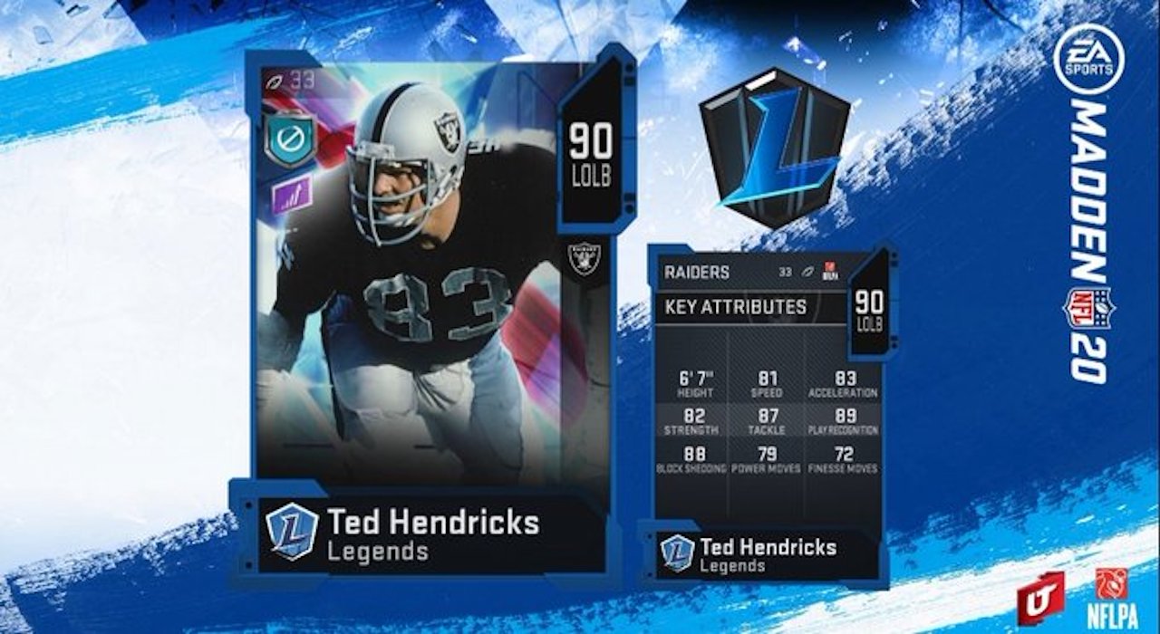 madden 20 legends ted hendricks card