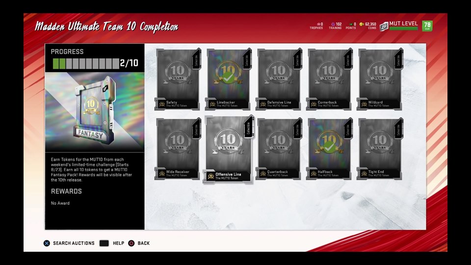 madden 20 ultimate team set for mut10 collectible tokens