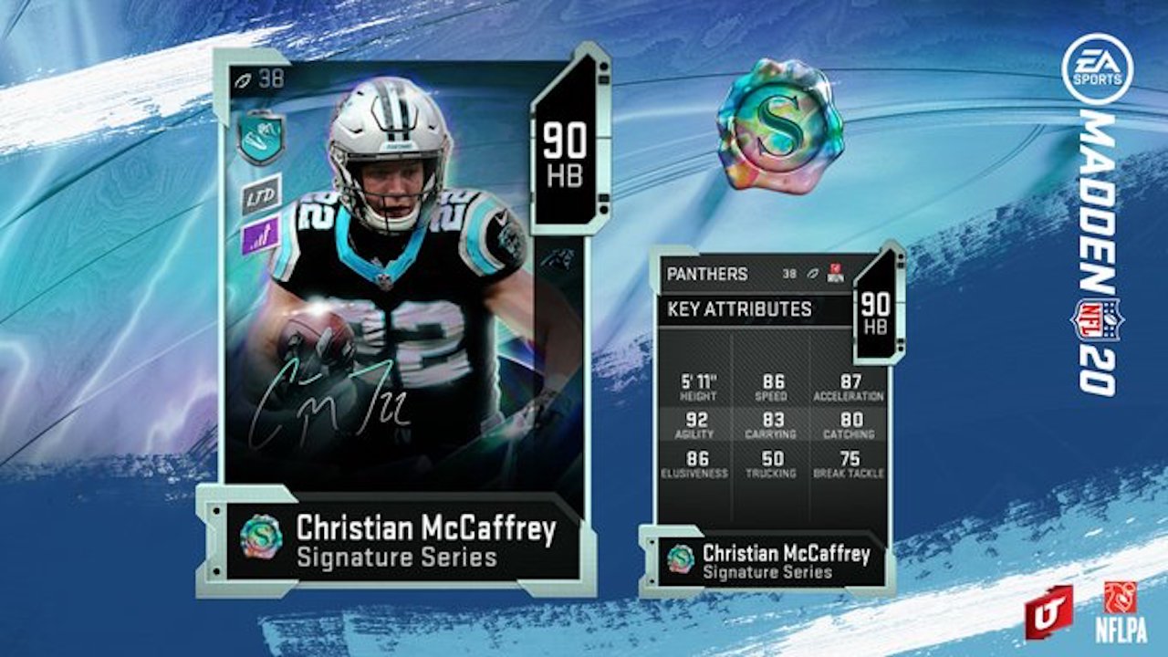 madden 20 christian mccaffrey signature series card