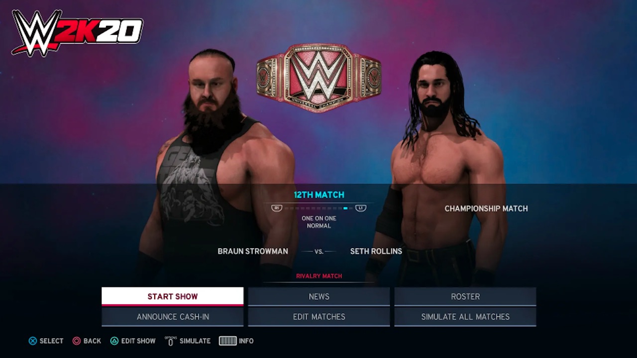 wwe 2k20 universe mode screenshot of match set up