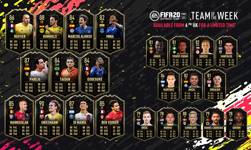 fifa 20 team of the week 6 complete roster of players revealed