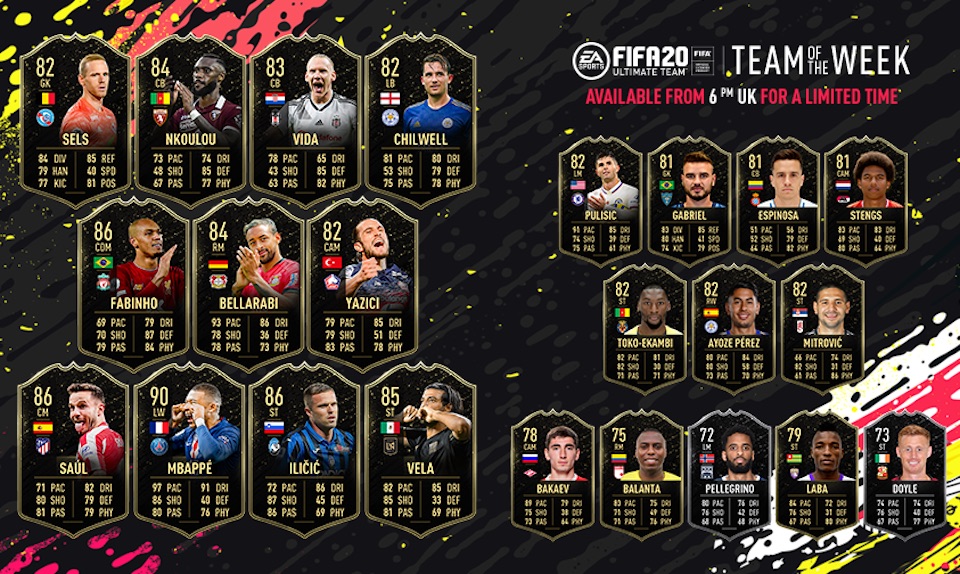fifa 20 team of the week 7 lineup starting xi substitutes and reserves including mbappe