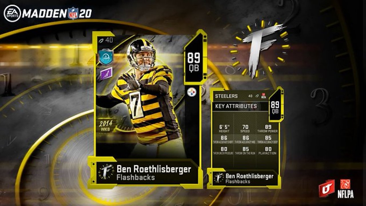 madden 20 flashbacks card for ben roethlisberger ultimate team