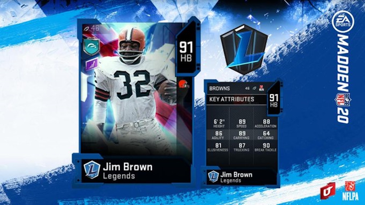 madden 20 legends jim brown card for ultimate team