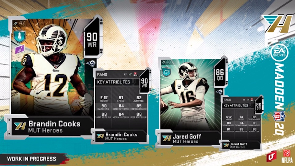 madden 20 mut heroes rams players brandin cooks 90 ovr and jared goff 86 ovr cards